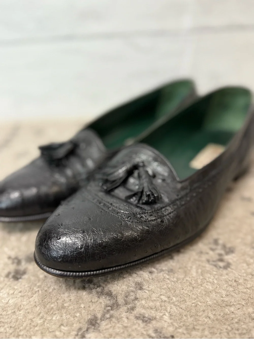 Vintage Ostrich Leather Mens Gucci Tassel Loafers